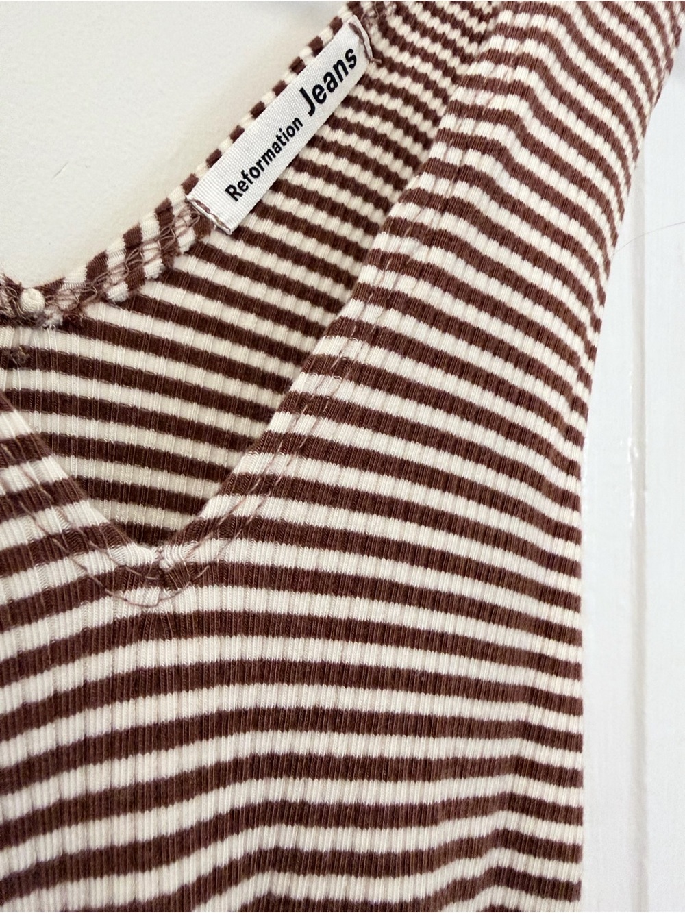 Reformation Brown and Cream Striped deep V-Neck Tank